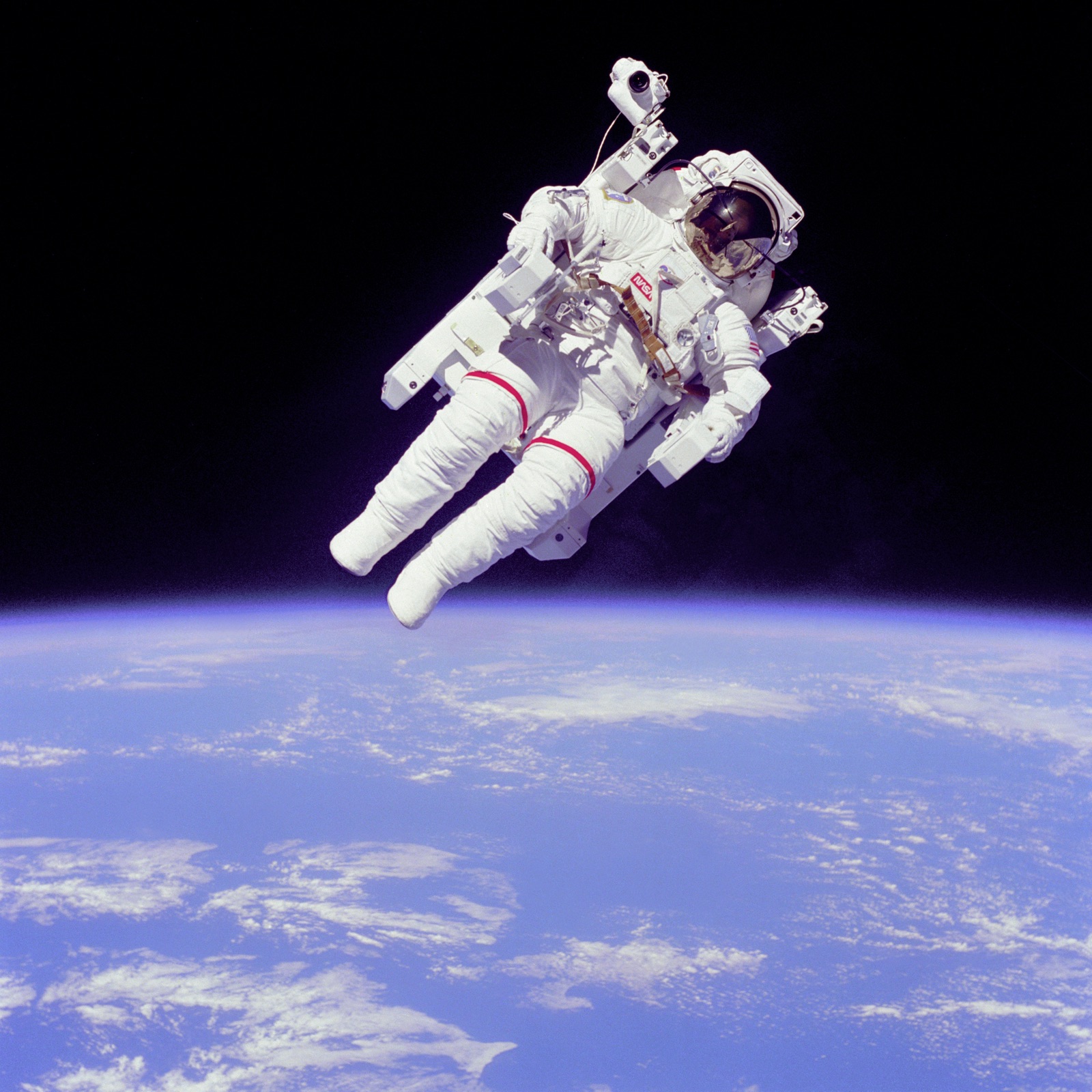 Astronaut Bruce McCandless II during the first untethered spacewalk, February 11, 1984